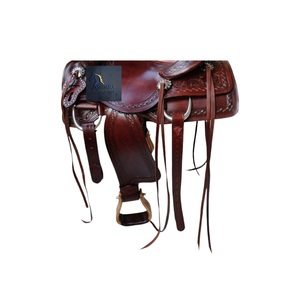 Western Dark Brown Leather Barrel Horse Saddle Floral Hand Tooled Padded Seat Latigo Straps Tack Set 10"-18" Inch LLT - Product Image 3