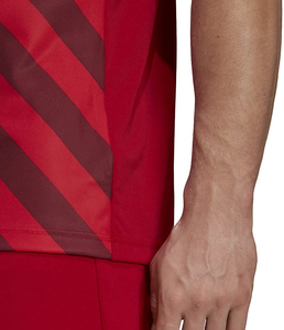 Maillot de football pour homme à rayures rouges, col en V, manches courtes, tissu polyester respirant, coupe classique - Product Image 3
