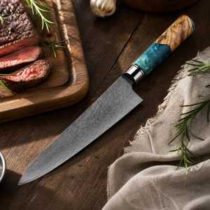 Couteau de Chef Personnalisé en Acier Damas avec Manche en Bois d'Olivier, Couteau de Cuisine avec Étui en Cuir, Fait Main, Tranchant pour Viande et Légumes - Product Image 3