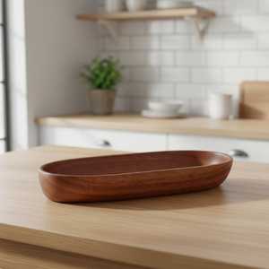 Bandeja ovalada de madera de diseño minimalista, vajilla reutilizable con acabado natural para uso en el hogar, hoteles y fiestas. - Product Image 4