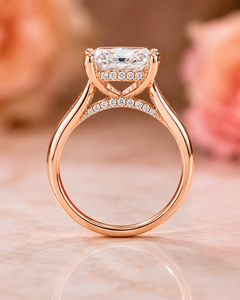Bague de fiançailles de luxe en diamant de laboratoire taille Asscher certifié IGI, avec pavé d'accentuations, plaqué or rose 14 carats pour femme, anniversaire - Product Image 2