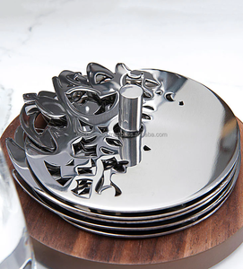 Sous-verres argentés calligraphie présentation de table en acier inoxydable sous-verres de luxe de haute qualité café thé rond en métal sous-verre personnalisé - Product Image 4