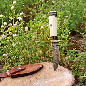 Professional Hunting <b>Knife</b> with Natural <b>Bone</b> <b>Handle</b> | Hand Forged Damascus Steel Bushcraft Camping <b>Knife</b> - Product Image 4
