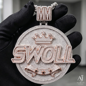 Colgante de Plata de Ley 925 con Moissanita Redonda, Letra con Incrustaciones, Chapado en Rodio, Joyería Hip Hop, Medallón con Nombre Personalizado - Product Image 2