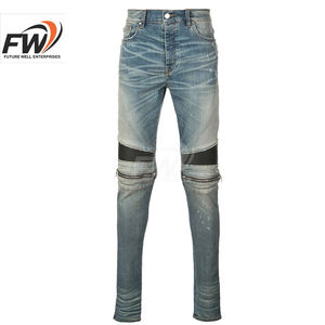 Jeans en denim de coton délavé clair style rétro, coupe droite ample, pour hommes, vente en gros OEM, personnalisables, style urbain - Product Image 1