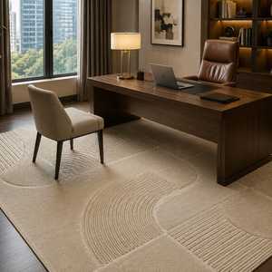 Alfombra de Lana de Nueva Zelanda Anudada a Mano de Lujo – Alfombra de Lana Hecha a Mano con Diseño Geométrico Abstracto Moderno en Color Beige Marfil para Sala de Estar, Dormitorio, Hotel - Product Image 3