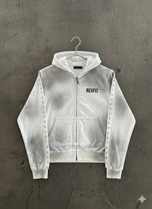 Sweat-shirts à capuche zippés délavés à l'acide, meilleur design, du fabricant leader, avec logo personnalisé en strass et sérigraphie, couleur unie, faible MOQ - Product Image 1