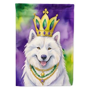 Samoyed King Mardi Gras ธงสวนหลากสีสำหรับตกแต่งลานแบนเนอร์สำหรับชานบ้านงานศิลปะเตียงดอกไม้ขนาดสำหรับกลางแจ้ง - Product Image 1