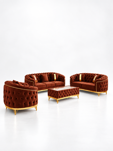 Luxury Emerald Terracota Chesterfield <b>Sofa</b> Set Tufted Design <b>Gold</b> Trim Contemporary Living Room Furniture Villa Office Lobby - Product Image 1