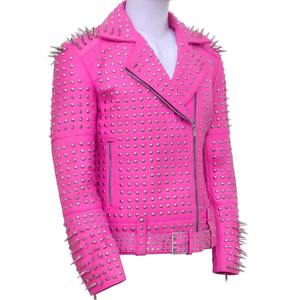 Wholesale Studded Women Leather <b>Jacket</b> Genuine Cowhide <b>Biker</b> <b>Jacket</b> with Metal Studs & Zipper - Product Image 3