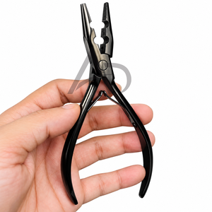 Pince à micro-perles de haute qualité pour extensions de cheveux, logo personnalisé, noir brillant, acier inoxydable de qualité supérieure, deux trous pour perles - Product Image 2