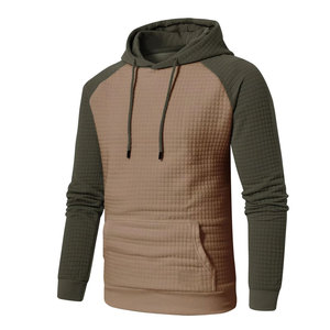 Men's Hooded Raglan Sleeve Fleece <b>Sweatshirt</b> Solid Color <b>Quilted</b> Design Breathable Pocket Regular Fit Winter Wear Pullover - Product Image 6