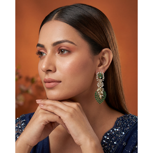 Indian Ethnic Drop Earrings-Deepika Victorian Brass & Copper Pearl Diamond Jewellery - Product Image 1