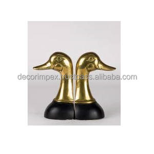 Extremos de libro con cabeza de pato de latón macizo Vintage, sujetalibros de latón, decoración del hogar de mediados de siglo, par de patos, gansos, decoración temática de latón - Product Image 1