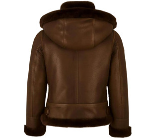 <b>Women</b> <b>Brown</b> Genuine Shearling Leather <b>Jacket</b> with Fur Hood Zipper Winter Coat Fashion Street Wear Breathable Windproof <b>Jacket</b> - Product Image 2