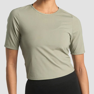 T-shirt de sport léger et court pour la gym, col rond, idéal pour l'été, personnalisable, haut de yoga en tissu spécial - Product Image 4