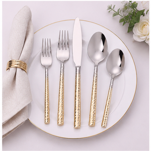 Juego de Cubiertos de Acero Inoxidable con Mango Martillado, Elegante Juego de Cubiertos Bicolor en Dorado y Plateado para Bodas, Hoteles y Restaurantes - Product Image 6