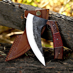 Couteau Ulu artisanal en acier Damas, manche en corne de bélier et manche à double pointe, avec étui en cuir, couteaux de cuisine - Product Image 5