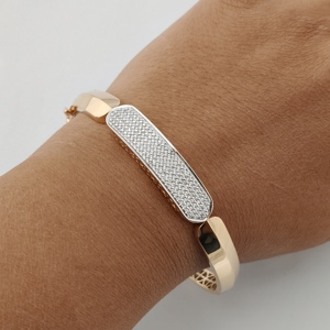 18ct Rose Gold Diamond Pave Bar Bracelet for <b>Men</b> Geometric Statement Design Luxury Gents Jewelry Wedding Party Gift - Product Image 4