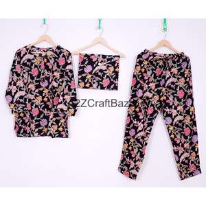 ชุดนอนผ้าฝ้ายแท้ 100% สำหรับผู้หญิง ลายดอกไม้พิมพ์ดิจิทัล ชุดเจ้าสาว ชุดเพื่อนเจ้าสาว ชุดนอนระบายอากาศได้ดี เหมาะสำหรับฤดูหนาวและฤดูใบไม้ผลิ - Product Image 1