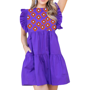 Vestidos midi ajustados sin mangas para mujer, con parches de patas con cuentas, para el día del partido, de tela transpirable, color morado liso, de moda y de gran venta. - Product Image 3