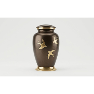 Urne funéraire artisanale en laiton pour cendres humaines adultes, design élégant avec oiseaux en vol, urne commémorative à prix raisonnable - Product Image 1