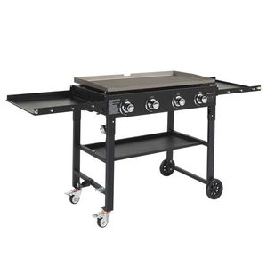 Plancha à gaz pliable à 4 brûleurs, alimentée au propane, station de cuisson extérieure avec étagères latérales pour le camping - Product Image 3