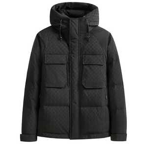 Men's Winter Hooded Puffer <b>Jacket</b> Solid <b>Fleece</b> <b>Thick</b> Polyester Waterproof Zipper Front Casual Outerwear Regular Fit - Product Image 3