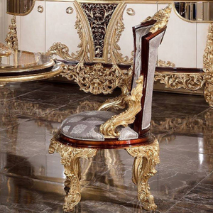 Luxury Classic European Design <b>Dining</b> Room Set Solid Mahogany Wood Gloss <b>Top</b> <b>Dining</b> <b>Table</b> Upholstered Chair Antique Gold Hotel - Product Image 4