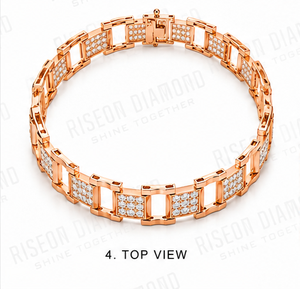 Premium <b>Mens</b> Diamond Link Bracelet Solid Rose Gold Geometric Precision Set High Polish Luxury Masculine Fine Jewelry Gift - Product Image 5