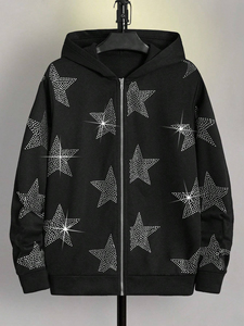 Custom crystal rhinestone hoodie unisex <b>thick</b> <b>fleece</b> pullover stylish winter design perfect for wholesale business - Product Image 5