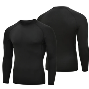 Men's <b>Black</b> Long Sleeve Rash Guard Quick Dry <b>Compression</b> <b>Shirt</b> Full Sleeve Polyester Sport Top Adult - Product Image 1