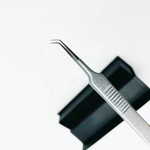 Pinzas de pestañas de precisión de acero inoxidable sólido profesional 45 grados gris brillo Base corte hecho a mano volumen pestañas punta puntiaguda - Product Image 6