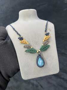 Collar de Macramé con Hoja Natural - Colgante de Aleación de Zinc con Mariposa y Corte Esmeralda - Joyería de Bambú de Moda para Aniversario - Mangalmay Corporation - Product Image 2