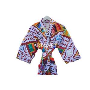 Robe Kimono Élégante pour Femme, Manches Trois-Quarts, 100% Coton, Col en V, Patchwork, Respirante, Été Hiver Printemps - Product Image 4