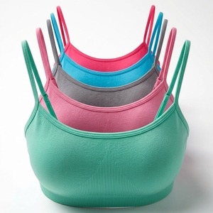 Sujetador deportivo acanalado para mujer con tirantes, cuello redondo, sin costuras, soporte ligero, ropa deportiva para yoga, color liso, transpirable, top de gimnasio - Product Image 5