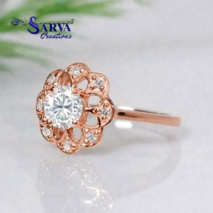 Flower <b>Ring</b> Engagement & Wedding <b>Ring</b> Cubic Zirconia 925 Sterling <b>Silver</b> <b>Statement</b> <b>Ring</b> for Women - Product Image 1