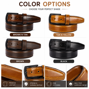 Men's Premium Leather Belt Classic <b>Brown</b> <b>Tan</b> Dress Belt with Durable Buckle for Formal & Casual Use - Product Image 5