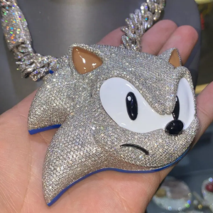 Collier avec pendentif en strass Sonic The Hedgehog, plaqué argent, design de dessin animé mignon, bijoux cadeau unisexe - Product Image 4