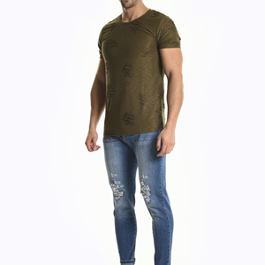 T-shirt décontracté pour homme, coupe classique, col rond, manches courtes, en toile écologique, épaules tombantes, confortable, 100% coton - Product Image 1