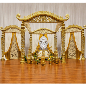 Mandap de diseñador tradicional para bodas del Sur Grand Gold Indian Mandap Decor Tradicional y Grand South Indian Mandap Australia - Product Image 1