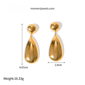 Boucles d'oreilles en forme de goutte d'eau en acier inoxydable plaqué or pour femmes, bijoux vintage à la mode, cadeau, à porter pour les fêtes - Product Image 6