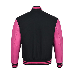 <b>Men's</b> Black Pink Varsity <b>Jacket</b> PU <b>Leather</b> Sleeves Stand Collar Button Closure Casual Autumn Wear - Product Image 3