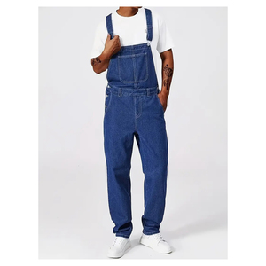 Overoles de Mezclilla para Hombre, Cintura Alta, Corte Holgado, Color Sólido, Ropa de Trabajo Informal, Pierna Recta, Algodón, Estilo Primavera - Product Image 1