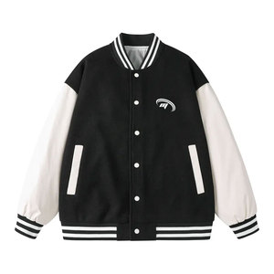 Stylish Varsity Winter Jacket Soft Fabric Stand Collar Eco-Friendly Lightweight with Durable Snap <b>Button</b> Front Closure - Product Image 1