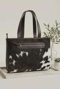 Sac fourre-tout tendance en cuir véritable de vachette à poils, avec fermeture éclair, broderie, couleur unie, style vintage, sac à main pour femme LHTB-0010 - Product Image 5