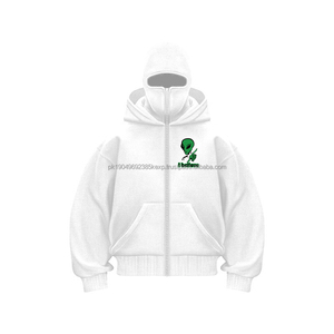 Pasamontañas con capucha Zip Nueva tendencia Personalizada Hombres Máscara de cara completa Sudaderas con capucha Doble capucha Grueso Peso pesado Zip up Pasamontañas Sudadera con capucha - Product Image 6