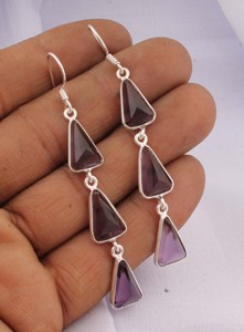 Wholesale Shree Jaipur <b>Silver</b> 925 Sterling <b>Silver</b> Lapis Lazuli Gemstone Vintage 3 Tier Triangle Multi Stone <b>Dangle</b> <b>Earrings</b> - Product Image 4
