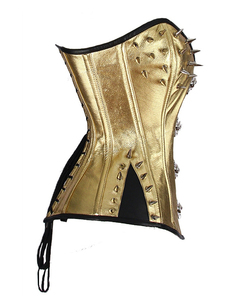Wholesale Steel Boned Women Vegan/Genuine Leather Spikes and Hooks Overbust <b>Corset</b> Color Golden Made in Pakistan Custom logo Oem - Product Image 3