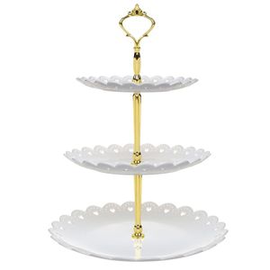 Modern Minimal <b>3</b> <b>Tier</b> <b>Cake</b> <b>Stand</b> with Strong Metal Frame stone white and Elegant Finish for Display - Product Image 4